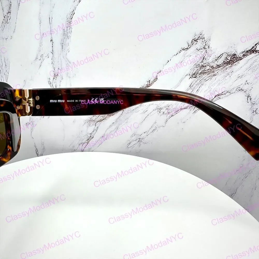 New MIU MIU Sunglasses Brown Tortoise Acetate Gold Metal Logo Italy Authentic
